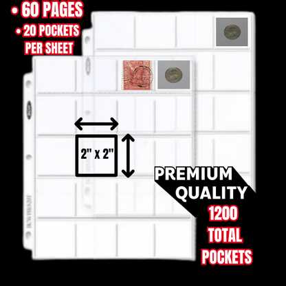 60 Premium Sheets x20-Pocket Coin Holder Sheets 1200 Total Pockets