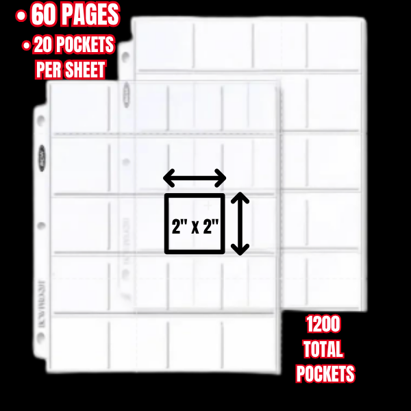 60 Premium Sheets x20-Pocket Coin Holder Sheets 1200 Total Pockets